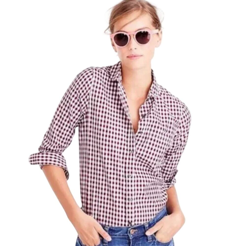 J.Crew Classic-fit Boy Shirt Crinkle Gingham Burgundy NWT Size 4